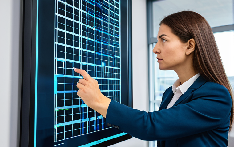 A focused professional businesswoman in a modest business suit, intently examining a large, complex problem visualized as a deconstructed, intricate puzzle on a modern, interactive digital display in a minimalist, bright office. She points thoughtfully at a specific, clarified component. The atmosphere is one of calm analytical work and problem resolution. fully clothed, appropriate attire, safe for work, professional, perfect anatomy, correct proportions, natural pose, well-formed hands, proper finger count, natural body proportions, high-quality professional photography, natural lighting.